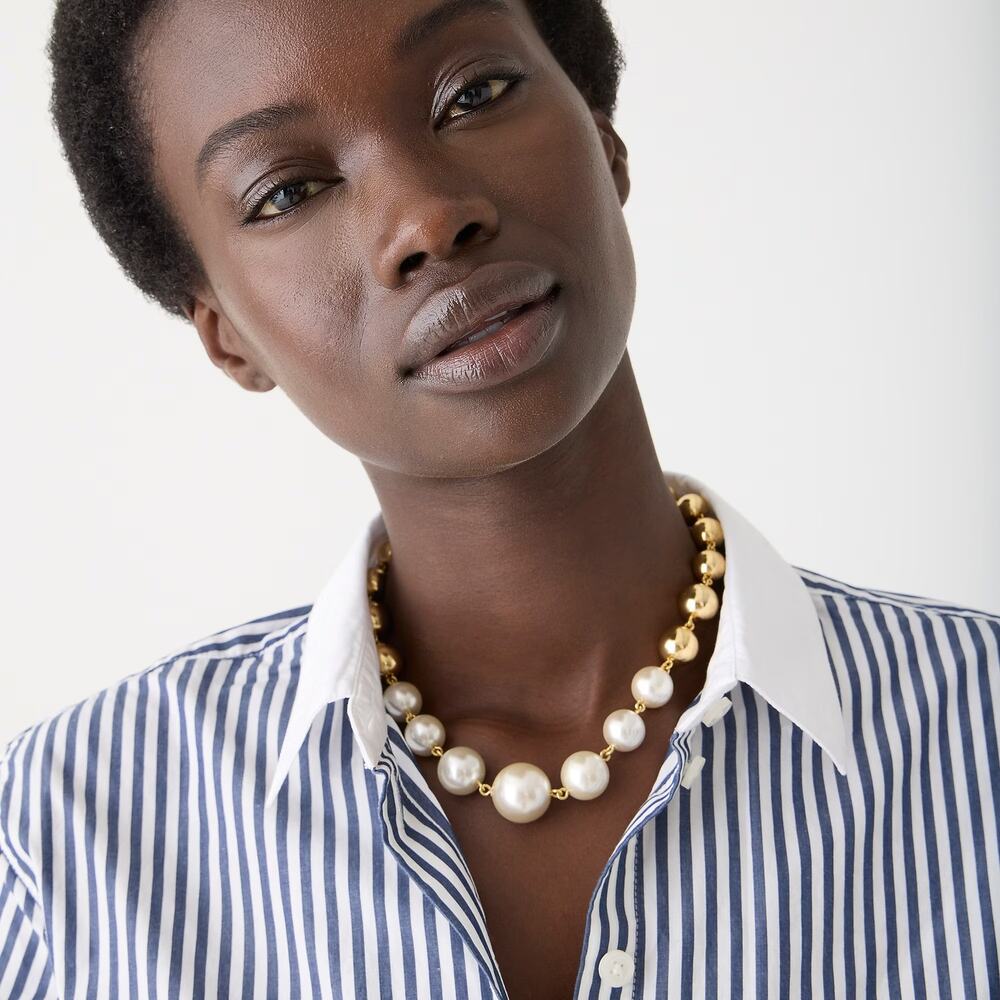 J.Crew Cropped Dark Evening Striped Garçon Shirt Size 10 NEW Womens Preppy NWT - Picture 3 of 14